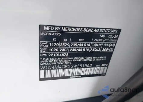 2025 Mercedes-Benz Glb 250 из США, поврежденный, VIN W1N4M4GBXSW381563